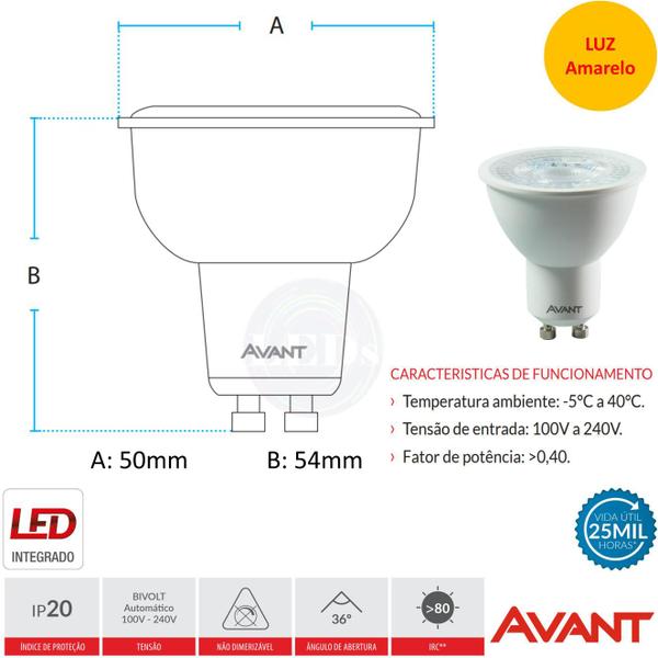 Imagem de Kit 8 Lampada Led Dicroica MR16 GU10 4,8W Branco Quente 3000K