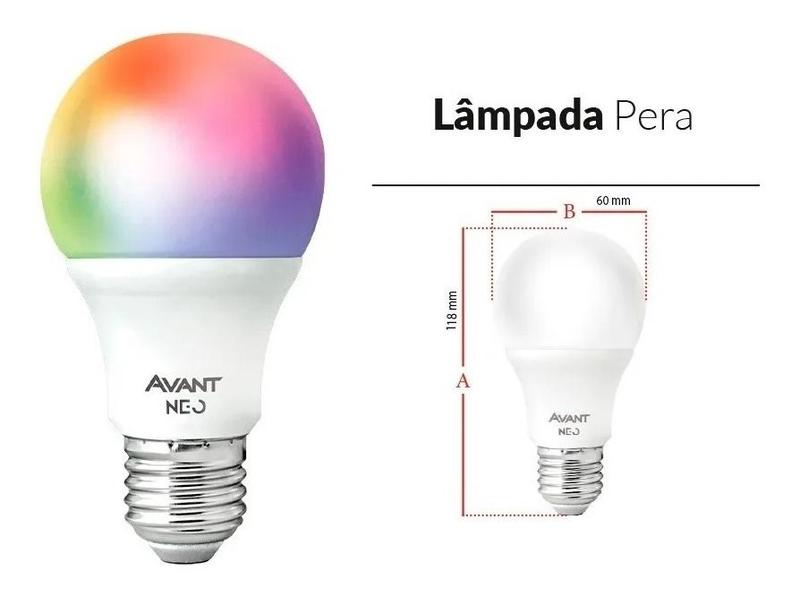 Imagem de Kit 8 Lâmpadas Inteligente Pera E27 Neo Led Avant 10W Branca/RGB - Wifi