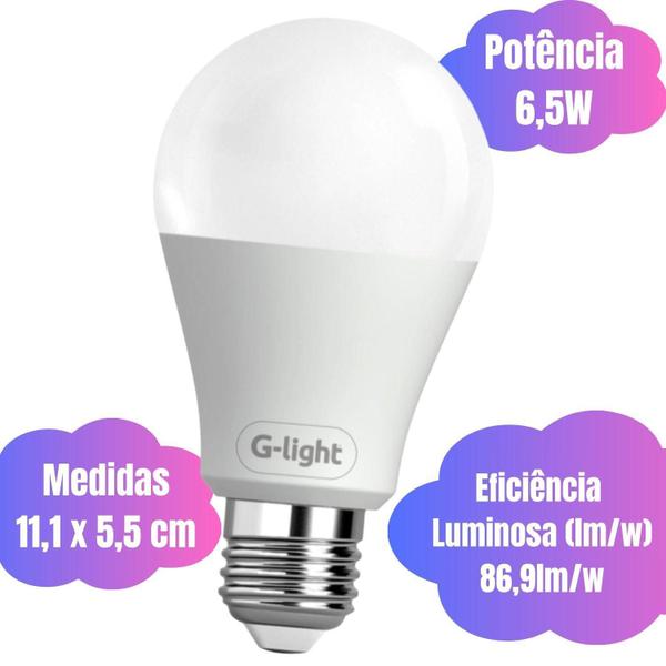 Imagem de Kit 8 Lâmpadas Led 6,5W 565 Lumens Branco Frio Formato Bulbo