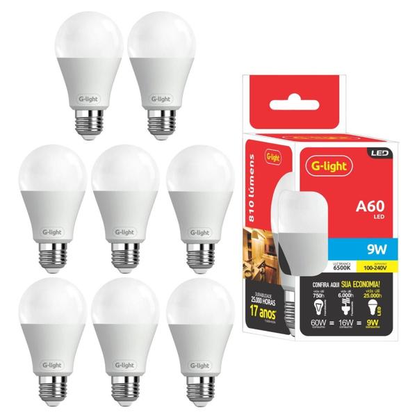 Imagem de Kit 8 Lâmpadas Led Branco Frio 9W 810 Lumens Formato Bulbo