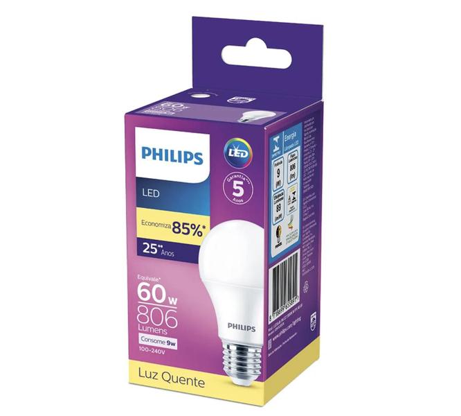 Imagem de Kit 8 Lâmpadas Led Philips bulbo A60 E27 Amarela (3000k) - 9W