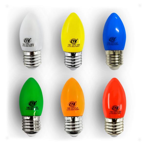 Imagem de Kit 8 Lâmpadas VELA LED COLOR 1W 127V E27 LARANJA - Especial Decoração