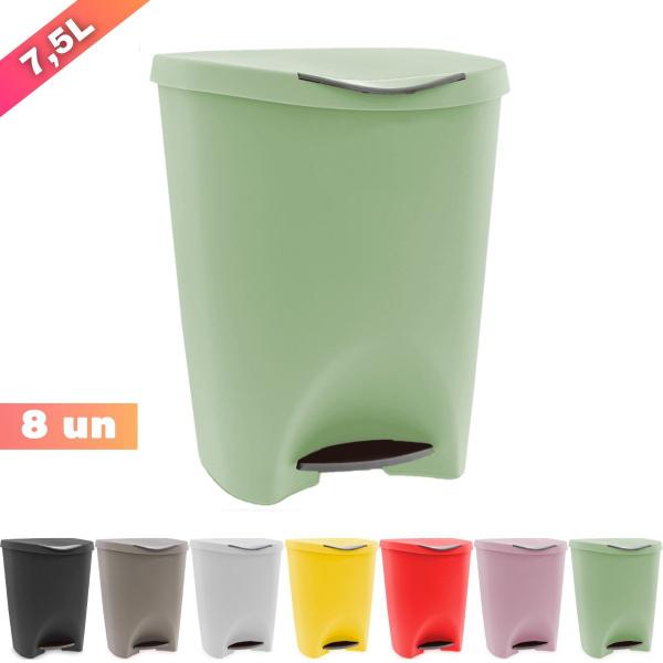 Kit 8 Lixeira Cozinha Banheiro Escritorio Com Pedal 7,5L - Usual Utilidades Imagem de Kit 8 Lixeira Cozinha Banheiro Escritorio Com Pedal 7,5L