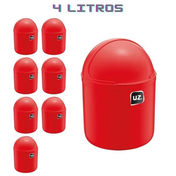 Imagem de Kit 8 Lixeiras com Tampa p Escritorio Gourmet Vermelho 4L