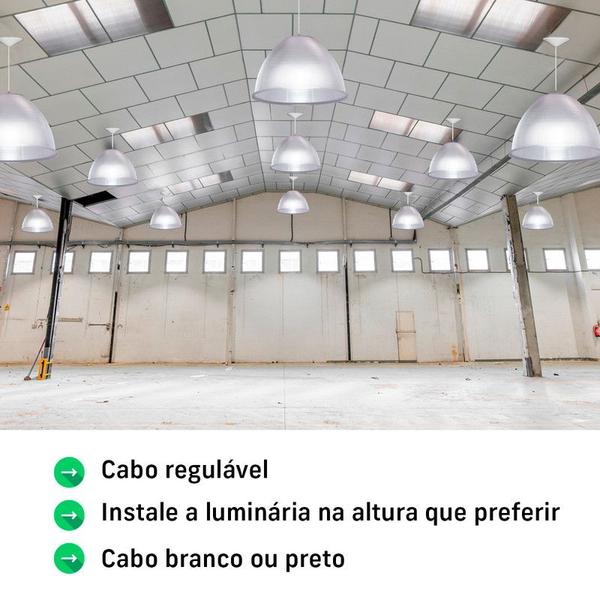 Imagem de Kit 8 Luminárias Para Galpão Industrial 12 Pol 30cm Cristal Cabo 1,1M