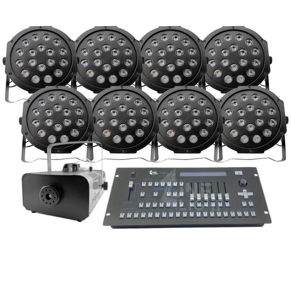 Imagem de Kit 8 Par Led 18 Leds + Máquina De Fumaça 2000W + Mesa Pilot