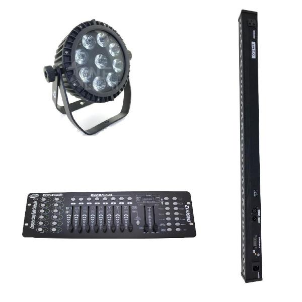 Imagem de Kit 8 Par Led 9X18W 6 In 1 Rgbwa + Mesa Dmx 512 + 8 Ribaltas