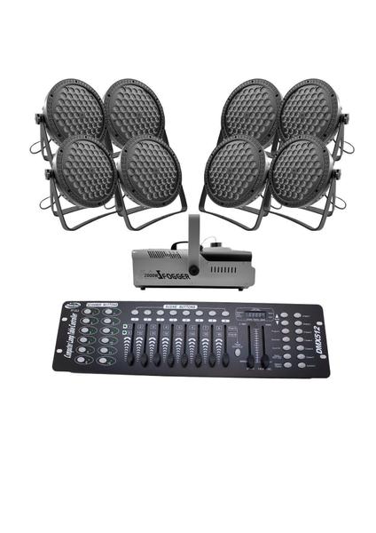 Imagem de Kit 8 Par Led Slim 60 Led 3W+Máq Fumaça 2000W+Mesa Dmx 512