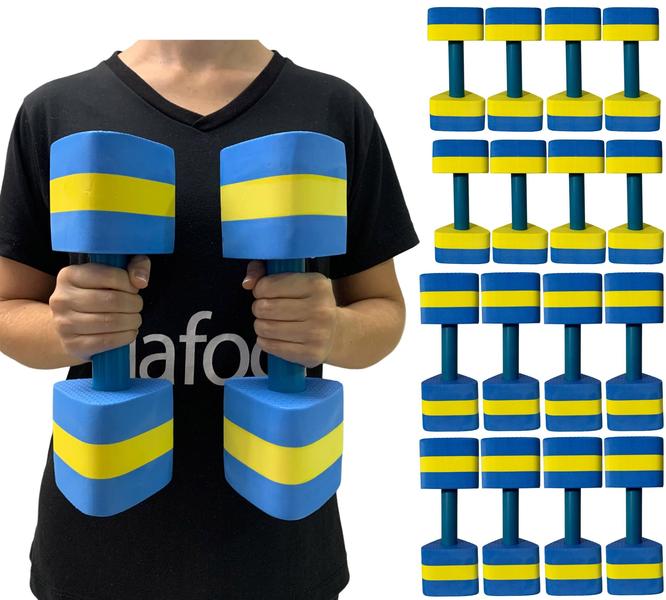 Imagem de Kit 8 Pares Halteres Aquáticos em EVA P 1-2kg e M 2-3kg Azul/Amarelo Dafoca Sports