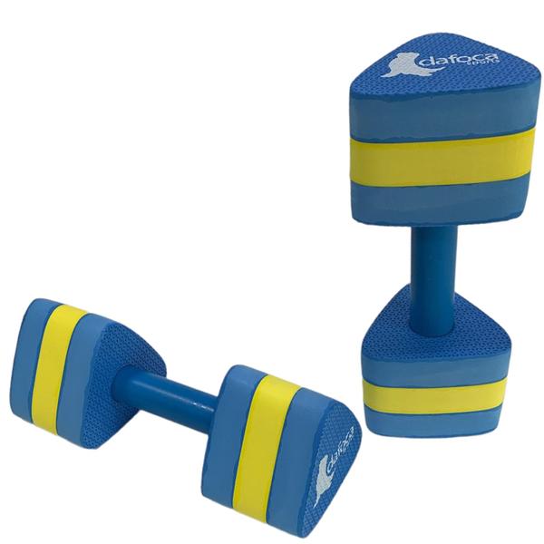 Imagem de Kit 8 Pares Halteres Hidroginástica em EVA P 1-2kg e M 2-3kg Azul/Amarelo Dafoca Sports