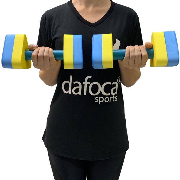 Imagem de Kit 8 Pares Halteres Hidroginástica em EVA P 1-2kg e M 2-3kg Azul/Amarelo Dafoca Sports