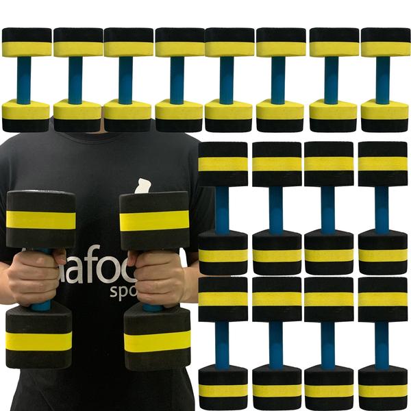 Imagem de Kit 8 Pares Halteres Hidroginástica em EVA P 1-2kg e M 2-3kg Preto/Amarelo Dafoca Sports