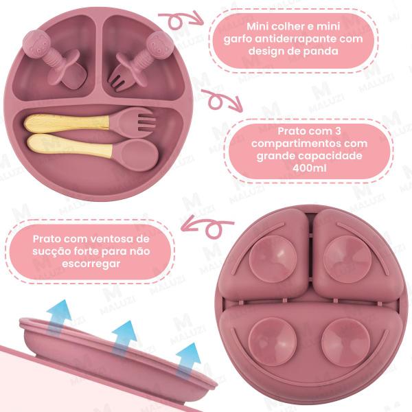 Imagem de Kit 8 Pçs Introdução Alimentação Infantil para Bebês Silicone Macio Prato Ventosa Babador Copo Canudo Tijela  Talheres Cabo Madeira