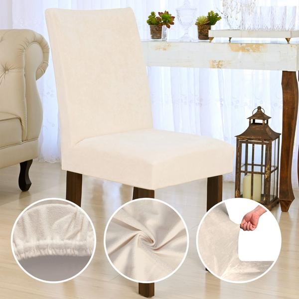 Imagem de Kit 8 Peças Capa de Cadeira de Jantar Decoração Suede Creme