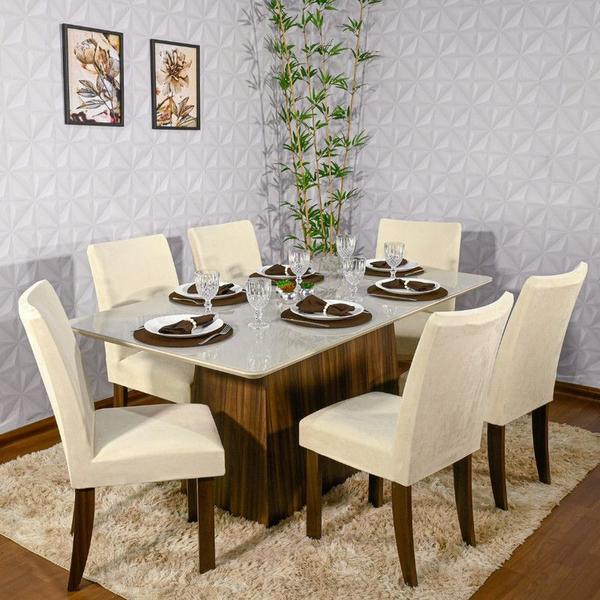 Imagem de Kit 8 Peças Capa de Cadeira de Jantar Decoração Suede Creme