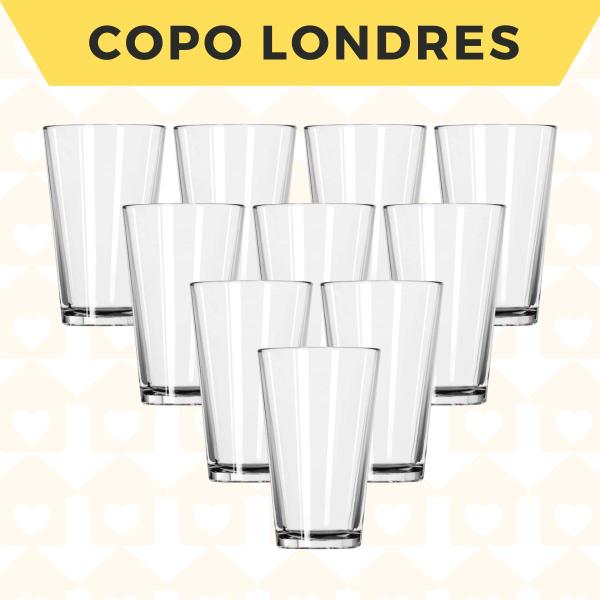 Imagem de Kit 8 Peças Copos Vidro Londres 240 ML Tranaparentes Bebidas