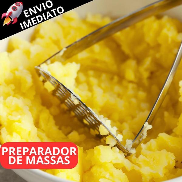 Imagem de Kit 8 Peças Inox Amassador Batata e Alho Colher Concha Escumadeira Fouet Pega Massa Pegador