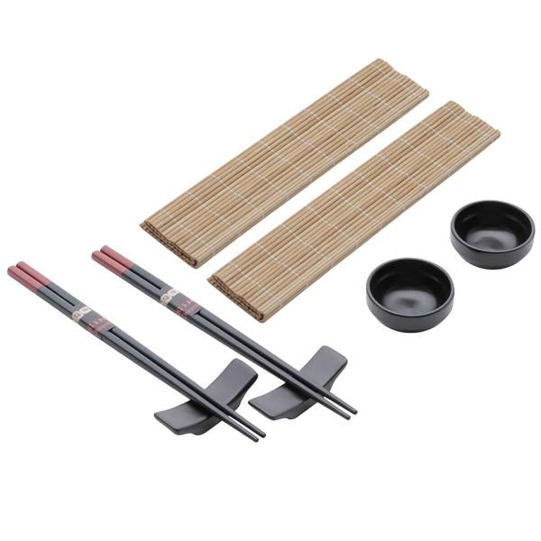 Imagem de Kit 8 Peças para Sushi Lyor Esteira Molheira Suporte e Hashi Shoyo Yokohama Cerâmica Bambu