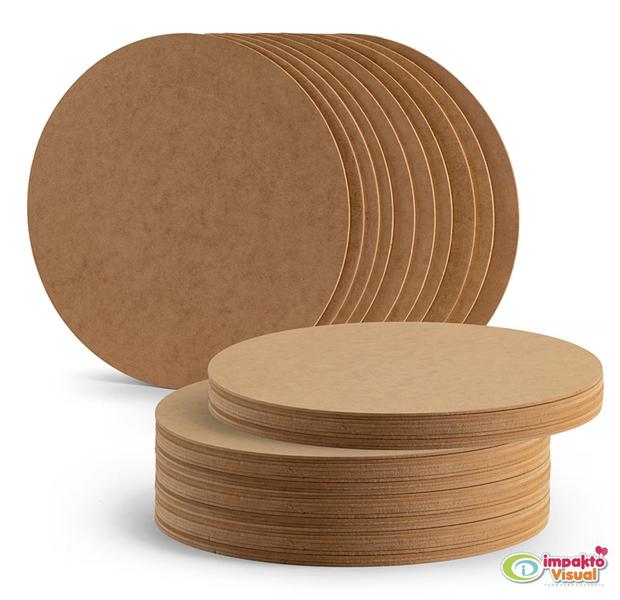 Imagem de Kit 8 Peças Sousplat Mdf 30x30 Cm Redondo Madeira Lisa- IMPAKTO VISUAL