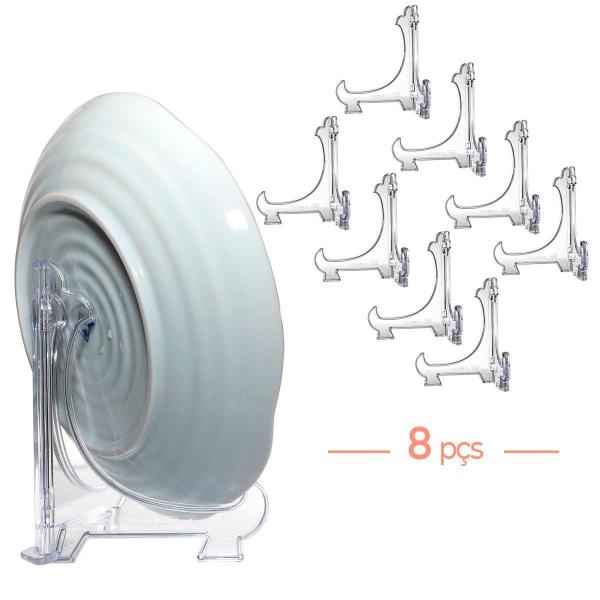 Kit 8 Peças Suporte Para Pratos Acrílico Transparente 17,5Cm Imagem de Kit 8 Peças Suporte Para Pratos Acrílico Transparente 17,5Cm