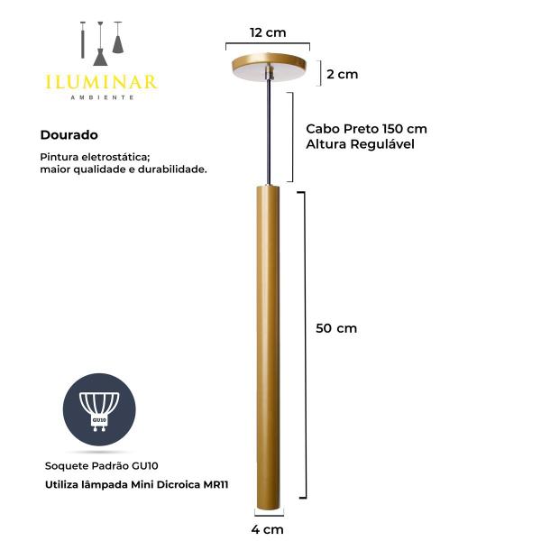 Imagem de Kit 8 Pendente Luminária Tubo Dourado Fosco 50 Cm