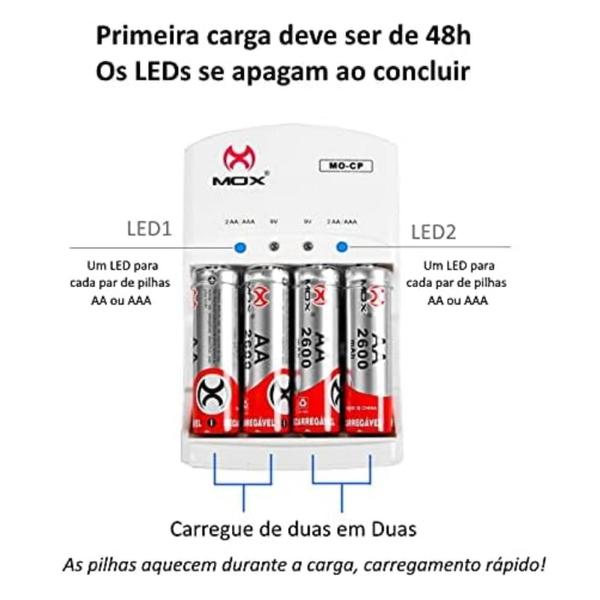 Imagem de Kit 8 Pilhas AAA 1000mAh + Carregador Super Rápido AA/AAA/9V