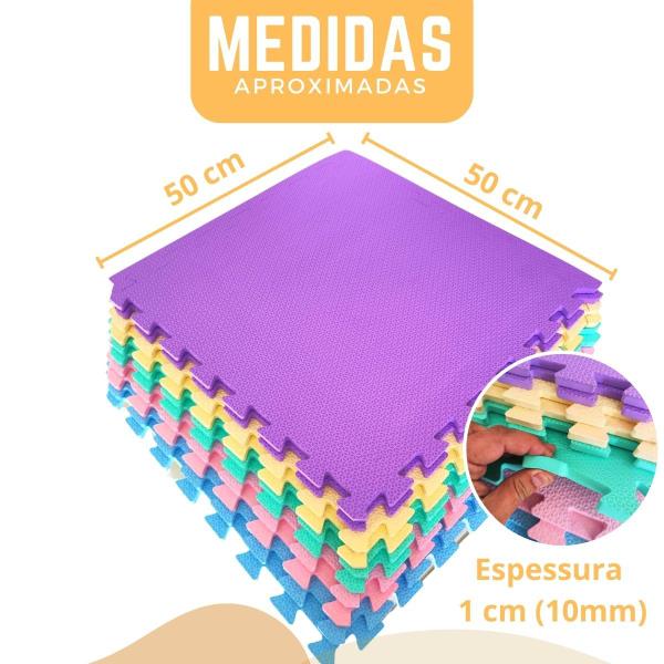 Imagem de Kit 8 Placa Tapete Infantil Peça EVA Estilo Tatame 50x50cm 10mm (2m²) Emborrachado Crianças Bebes Exercícios c/ Encaixe + Bordas Acabamento