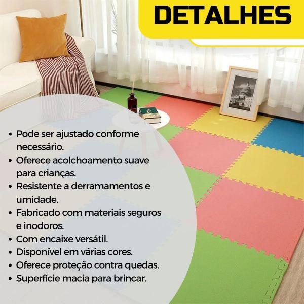 Imagem de Kit 8 Placas Tatame Tapete Tapetinho Piso Em EVA Grosso Medidas De 50X50X1cm (10mm Espessura) Diversas cores Emborrachado Infantil Yoga Atividades