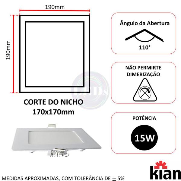 Imagem de Kit 8 Plafon Painel Quadrado Embutir 15w 19x19cm Branco Frio 6000K