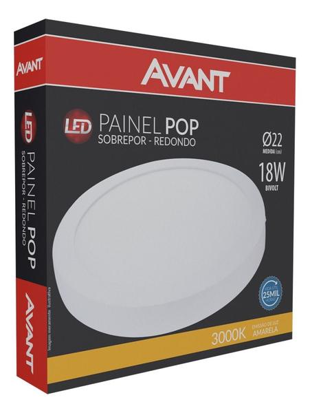 Imagem de Kit 8 Plafon Pop Sobrepor 22x22cm Avant 18W 3000K Bivolt Luz Amarela - Redondo