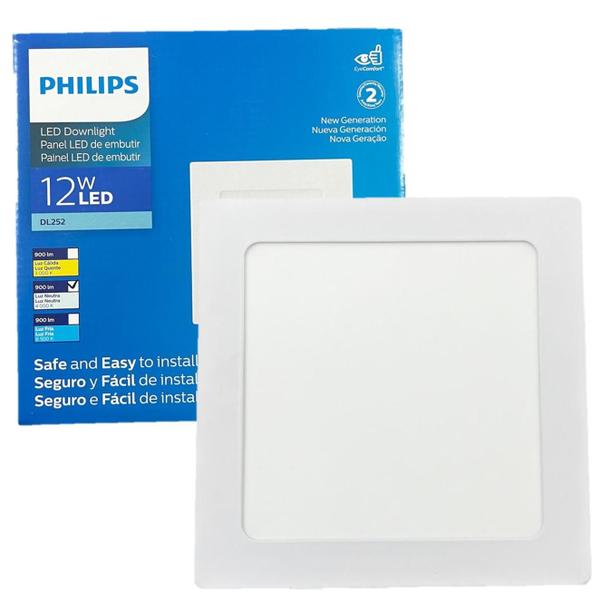 Imagem de Kit 8 Plafon Quadrado Embutir 12w Philips Branco Neutro 4000K