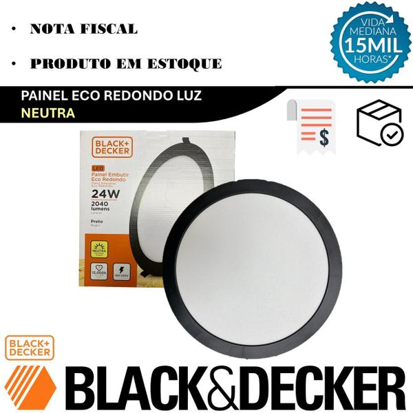 Imagem de Kit 8 Plafon Redondo Embutir Preto 24w Branco Neutro 4000k