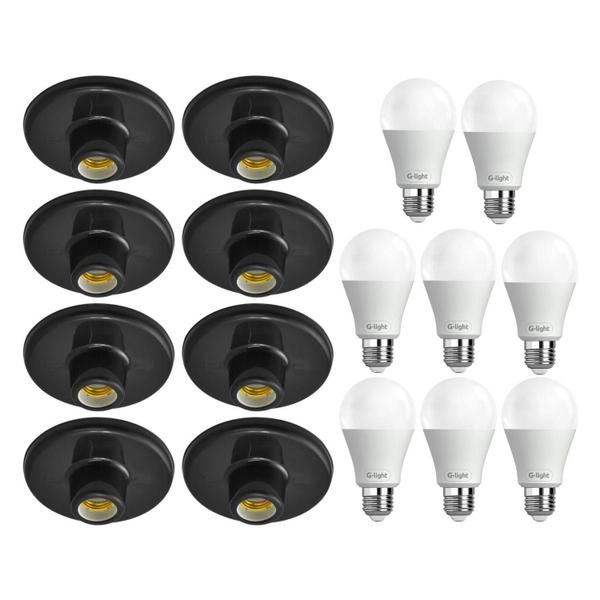 Imagem de Kit 8 Plafonier Plafon Soquete E27 Preto 8 Lâmpada Led 6,5W