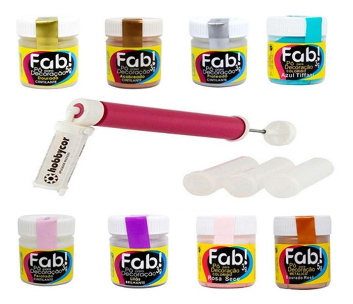 Kit 8 Pó Corante Alimentício Comestível Com Pulverizador - FAB Imagem de Kit 8 Pó Corante Alimentício Comestível Com Pulverizador