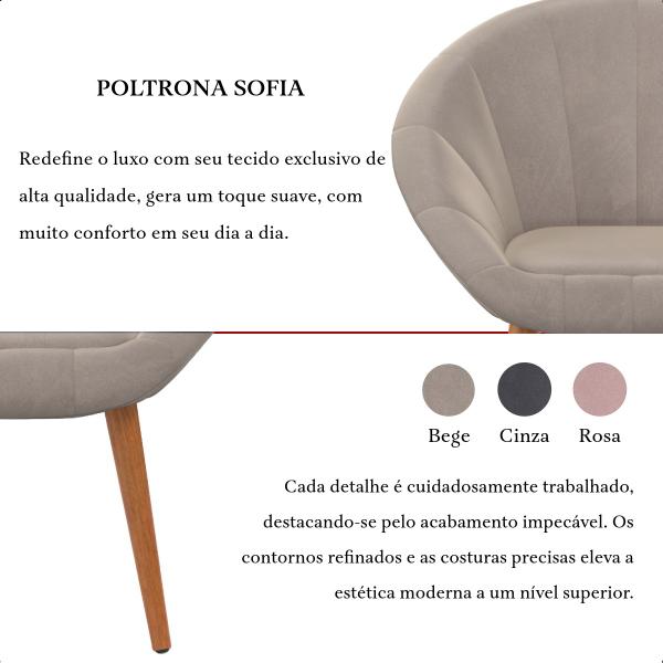 Imagem de Kit 8 Poltrona Sala Decorativa Sofia Veludo Bege Pés Palito