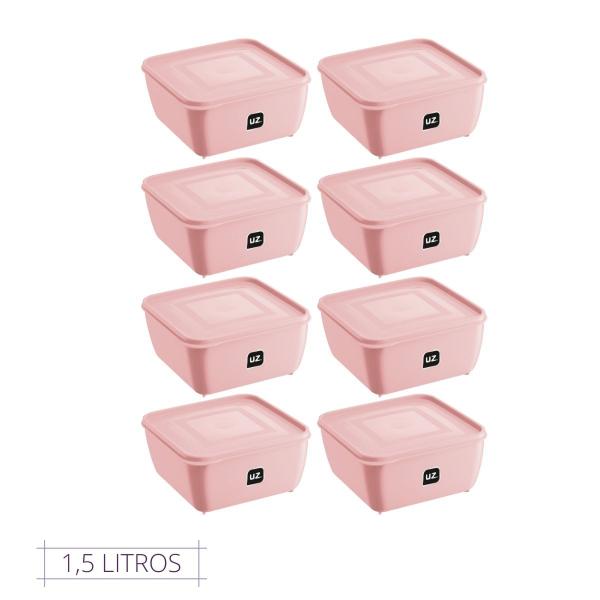 Imagem de Kit 8 Pote Quadrado Plástico 1,5L Premium UZ Cor Rosa