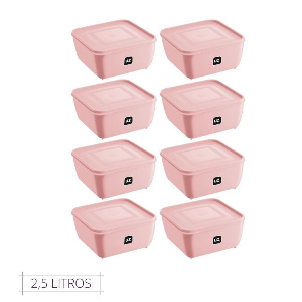 Imagem de Kit 8 Pote Quadrado Plástico 2,5L Premium UZ Cor Rosa