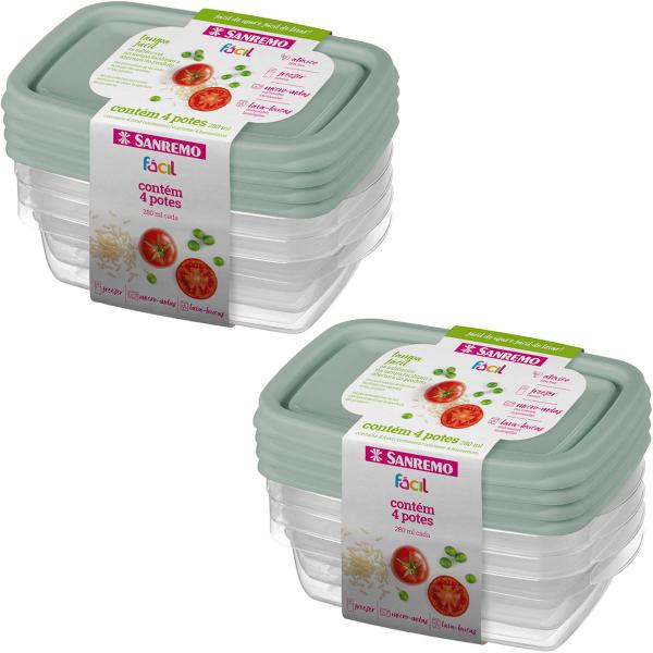 Imagem de Kit 8 Pote Sanremo Retangular 280ml Vai Freezer Microondas Potinho Ideal Congelar Alimentos Pequenas Porções