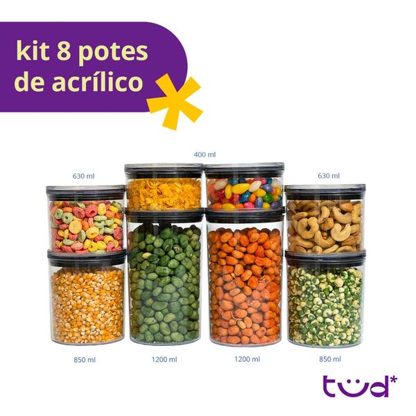 Imagem de Kit 8 potes de acrílico com tampa herméticos redondos - Tüd