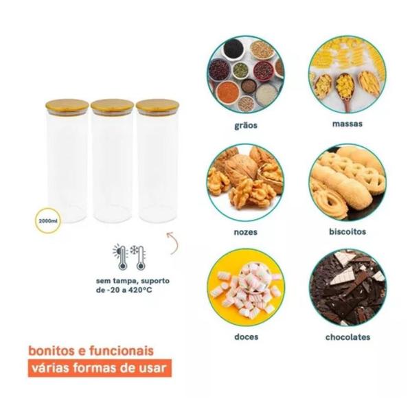 Imagem de Kit 8 Potes Hermético de Vidro Tampa Bambu p/ Mantimentos Condimentos Alimentos Jogo Organizador