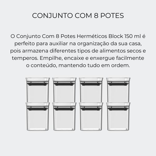 Imagem de Kit 8 Potes Herméticos 0,150ml Block Condimentos Natural 