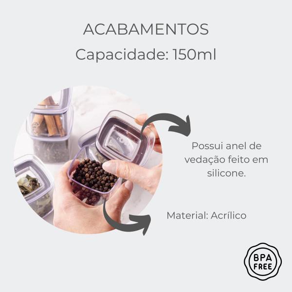 Imagem de Kit 8 Potes Herméticos 0,150ml Block Condimentos Natural 