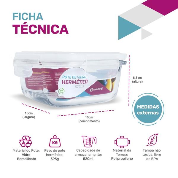 Kit 8 Potes Herméticos Marmita Vidro Papinha 640ml e 520ml - U4home Imagem de Kit 8 Potes Herméticos Marmita Vidro Papinha 640ml e 520ml