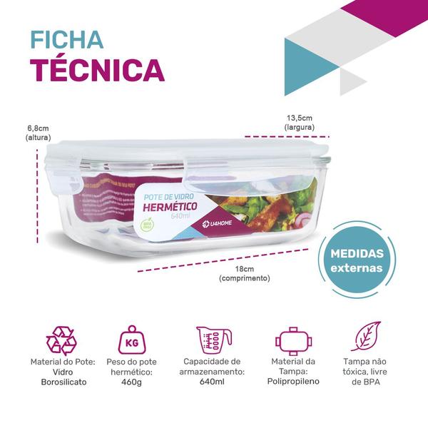Kit 8 Potes Herméticos Marmita Vidro Papinha 640ml e 520ml - U4home Imagem de Kit 8 Potes Herméticos Marmita Vidro Papinha 640ml e 520ml