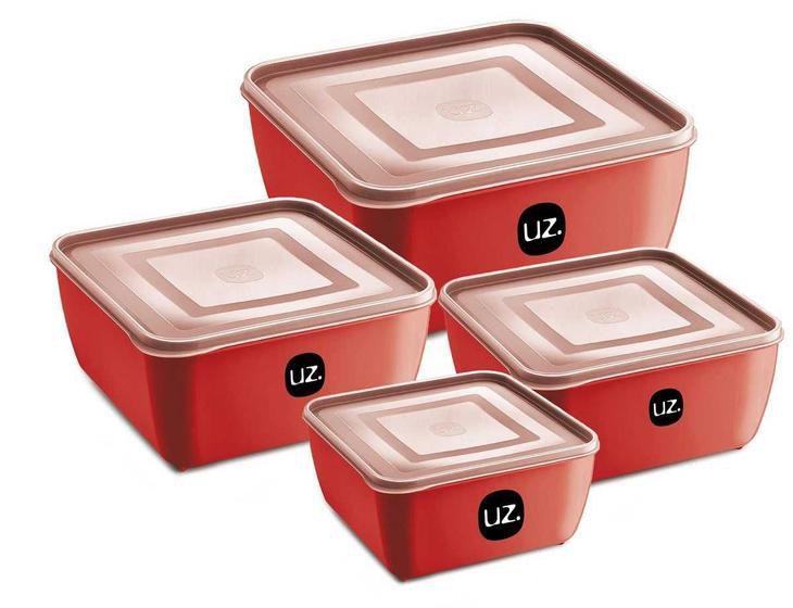 Imagem de Kit 8 Potes Porta Mantimentos Vermelho Quadrado Premium