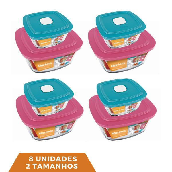 Imagem de Kit 8 Potes Quadrado Vidro 300ml 500ml Nadir Marinex