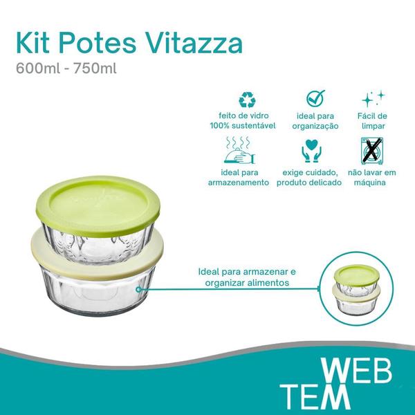 Imagem de Kit 8 Potes Tigela de Vidro com Tampa Plástica Laguna 750ml e Oceani 600ml Vitazza:Para Servir, Organização de Cozinha e Geladeira, Opção Sustentável