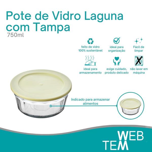 Imagem de Kit 8 Potes Tigela de Vidro com Tampa Plástica Laguna 750ml Vitazza:Para Servir, Organização de Cozinha e Geladeira, Opção Sustentável