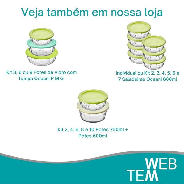 Imagem de Kit 8 Potes Tigela Saladeira de Vidro com Tampa Plástica Oceani 600ml Vitazza: Para Servir e Organização de Cozinha e Geladeira Opção Sustentável