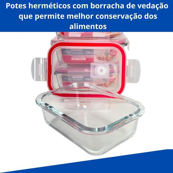 Imagem de Kit 8 potes vidro hermético retangular. 370 ml